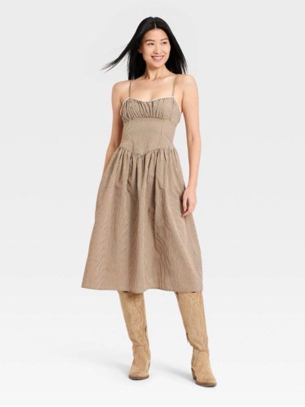 NWT A New Day Brown Gingham Dress
